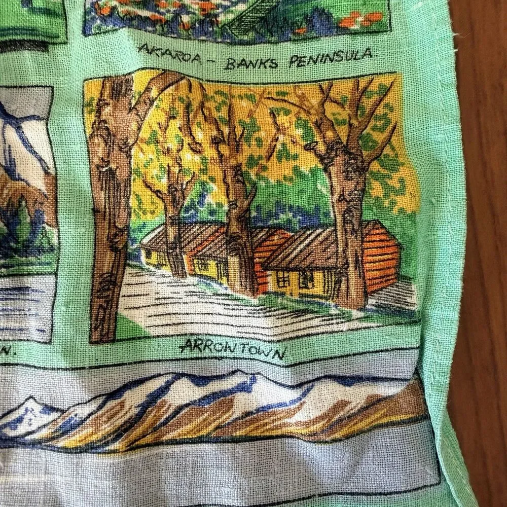 New Zealand South Island Linen Tea Towel Map Scenic Souvenir 17